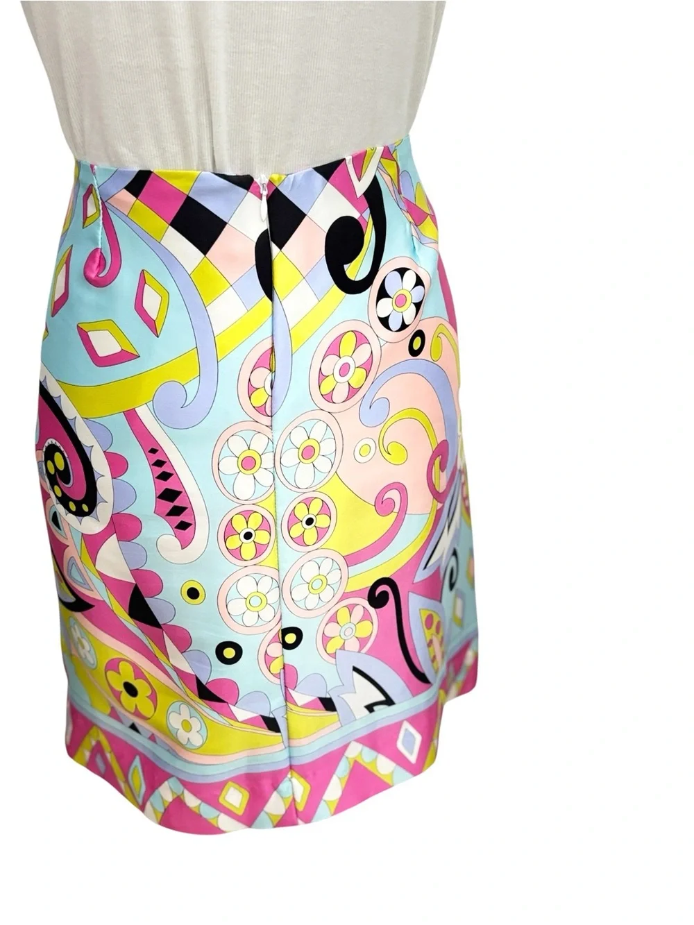 Melly M 100% Silk Mod Paisley Mini Skirt Colorful Retro Print Size 12 - Picture 5 of 8
